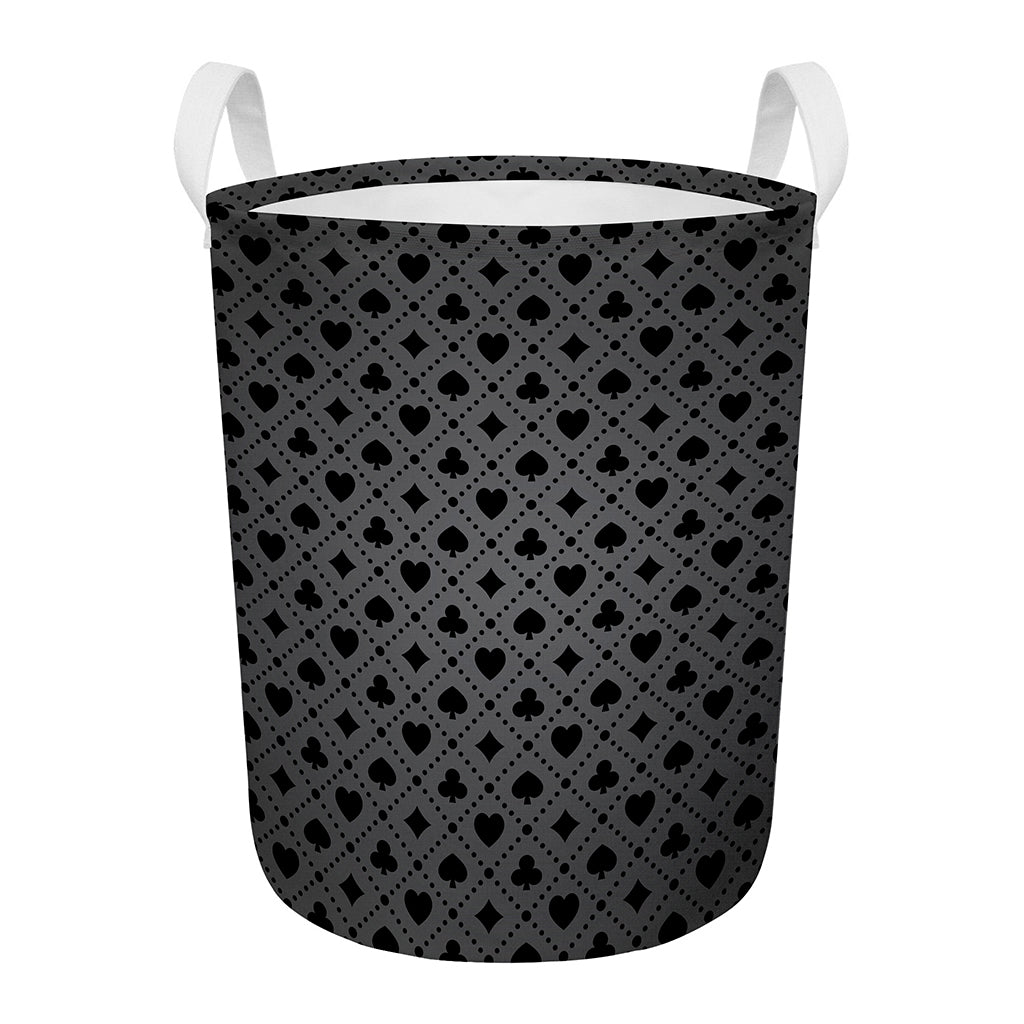Black And Grey Playing Card Suits Print Round Laundry Basket