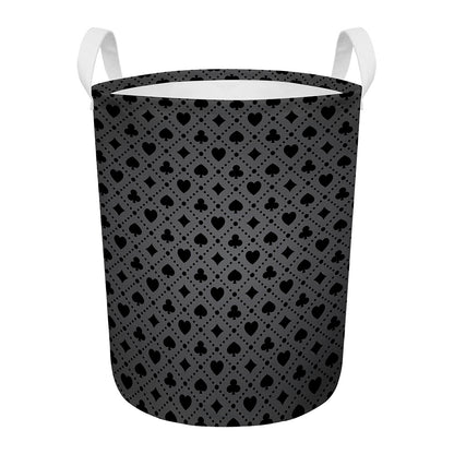Black And Grey Playing Card Suits Print Round Laundry Basket