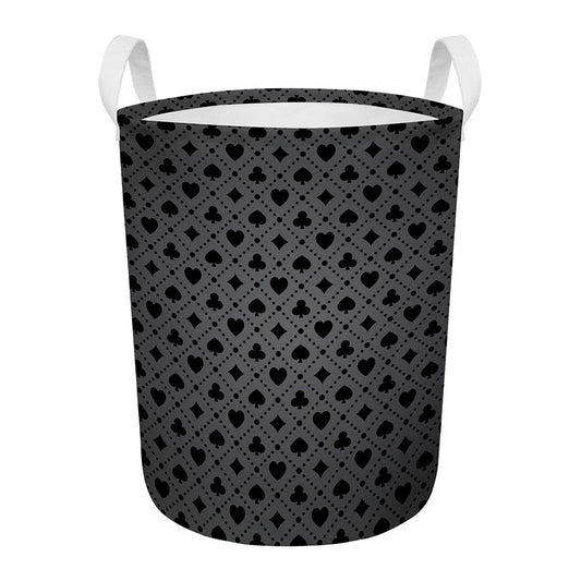 Black And Grey Playing Card Suits Print Round Laundry Basket