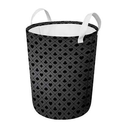 Black And Grey Playing Card Suits Print Round Laundry Basket