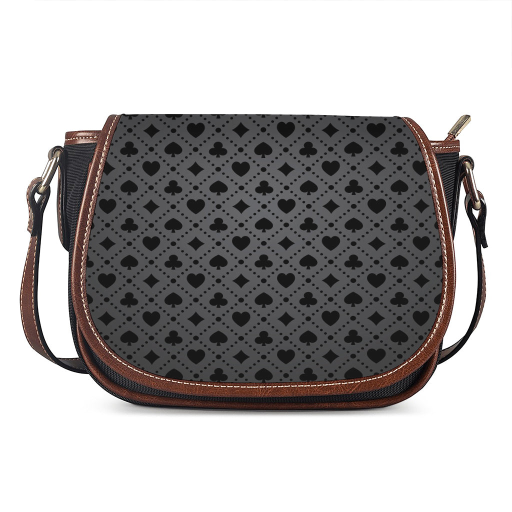 Black And Grey Playing Card Suits Print Saddle Bag