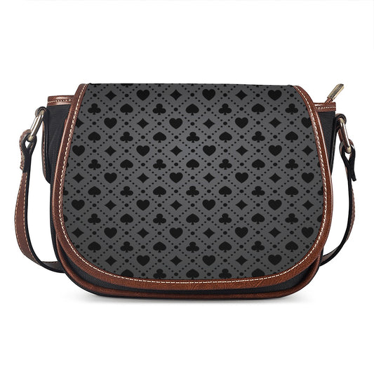 Black And Grey Playing Card Suits Print Saddle Bag