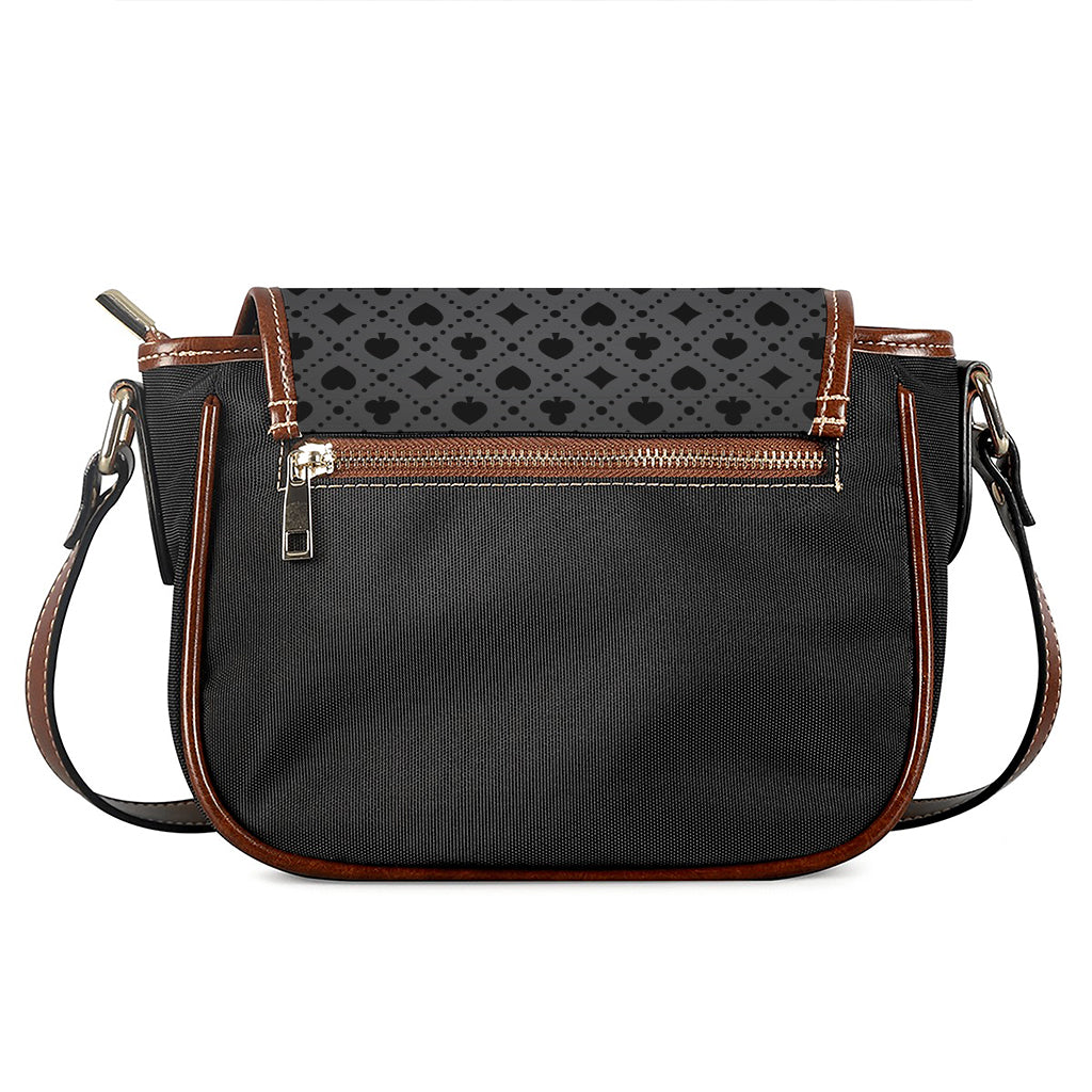 Black And Grey Playing Card Suits Print Saddle Bag