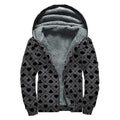 Black And Grey Playing Card Suits Print Sherpa Lined Zip Up Hoodie
