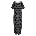 Black And Grey Playing Card Suits Print Short Sleeve Long Nightdress