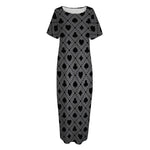Black And Grey Playing Card Suits Print Short Sleeve Long Nightdress
