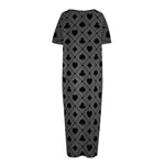 Black And Grey Playing Card Suits Print Short Sleeve Long Nightdress