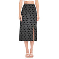 Black And Grey Playing Card Suits Print Side Slit Midi Skirt