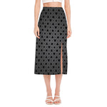 Black And Grey Playing Card Suits Print Side Slit Midi Skirt