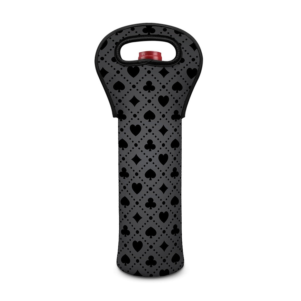 Black And Grey Playing Card Suits Print Single Neoprene Wine Tote
