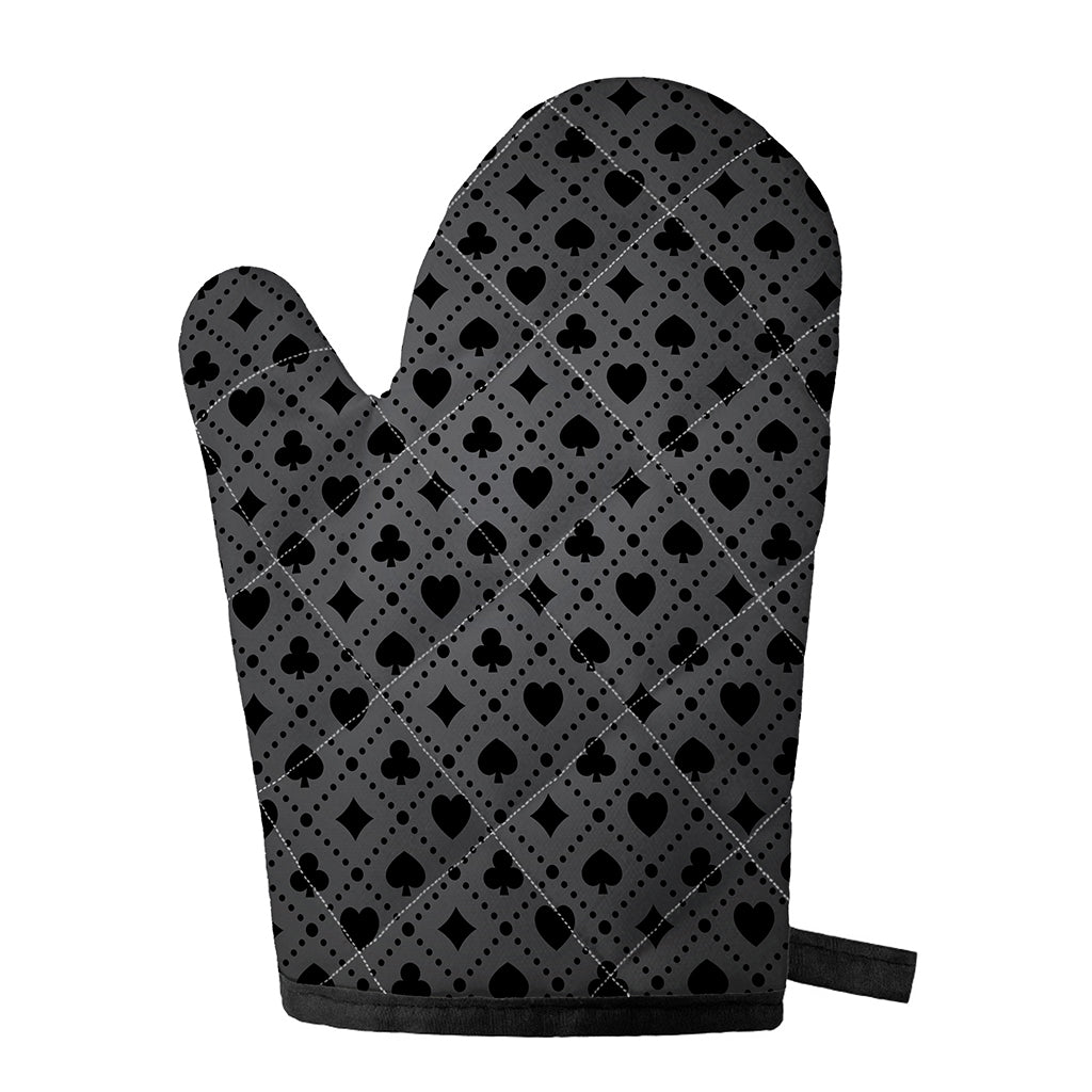 Black And Grey Playing Card Suits Print Single Oven Mitt