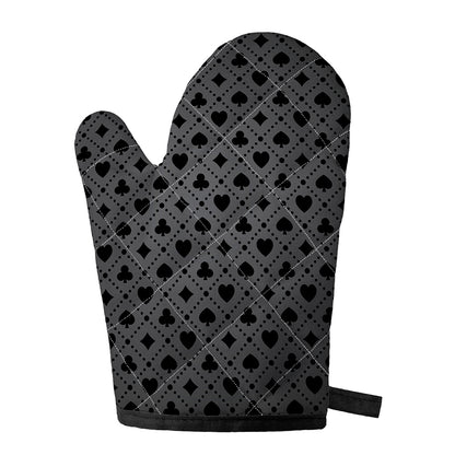 Black And Grey Playing Card Suits Print Single Oven Mitt