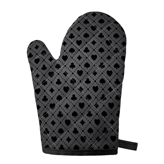 Black And Grey Playing Card Suits Print Single Oven Mitt