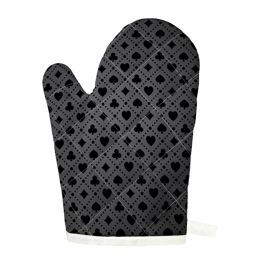 Black And Grey Playing Card Suits Print Single Oven Mitt