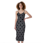 Black And Grey Playing Card Suits Print Slim Fit Midi Cami Dress
