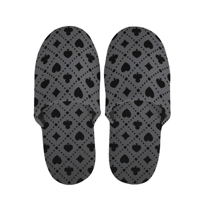 Black And Grey Playing Card Suits Print Slippers