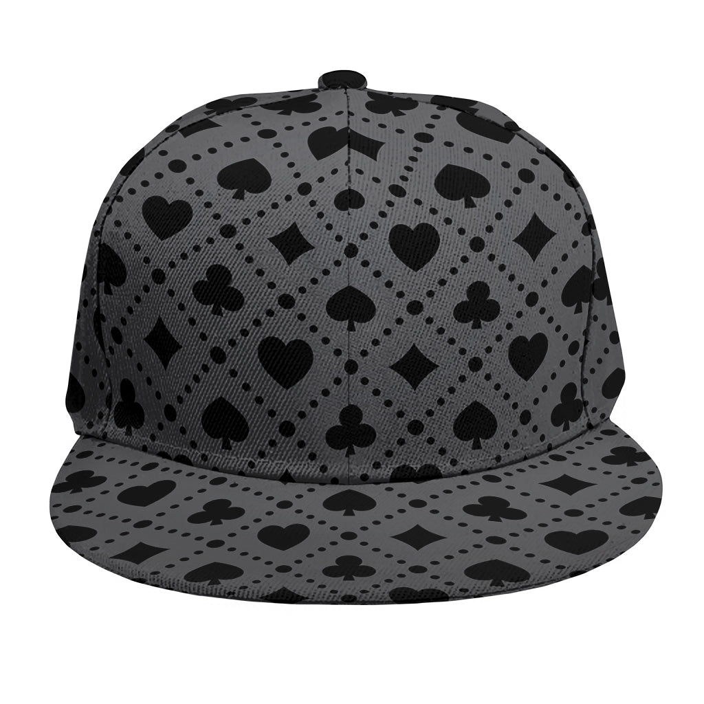 Black And Grey Playing Card Suits Print Snapback Cap