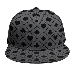 Black And Grey Playing Card Suits Print Snapback Cap