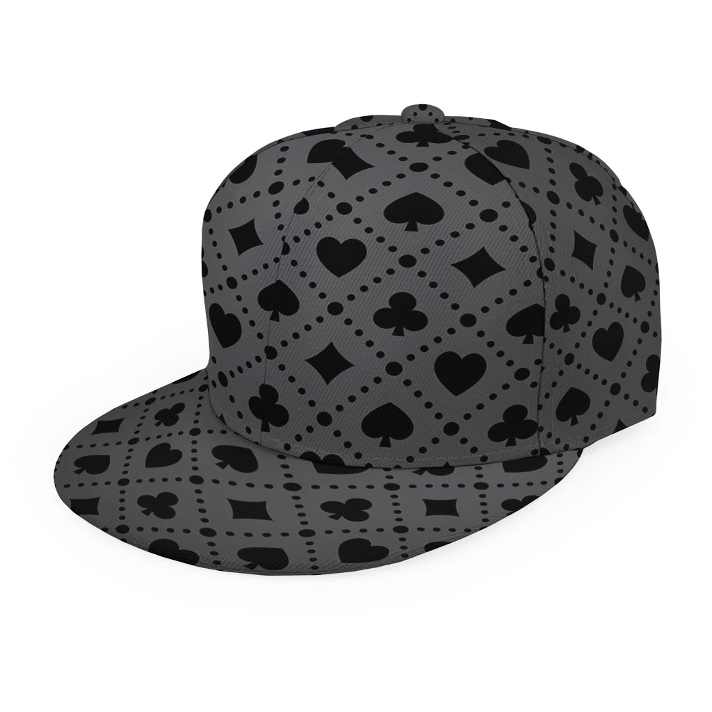 Black And Grey Playing Card Suits Print Snapback Cap