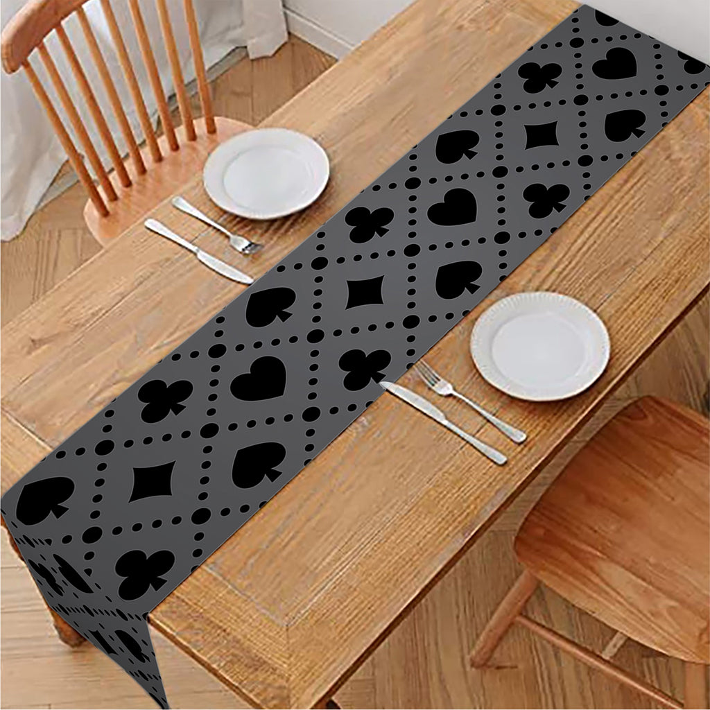Black And Grey Playing Card Suits Print Table Runner