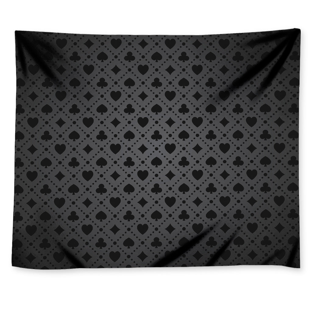 Black And Grey Playing Card Suits Print Tapestry