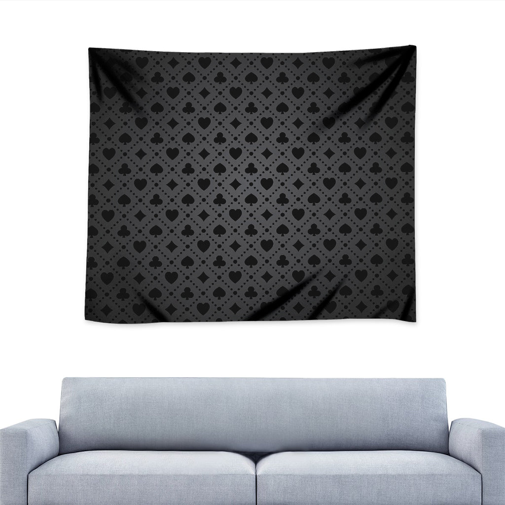 Black And Grey Playing Card Suits Print Tapestry