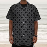 Black And Grey Playing Card Suits Print Textured Short Sleeve Shirt