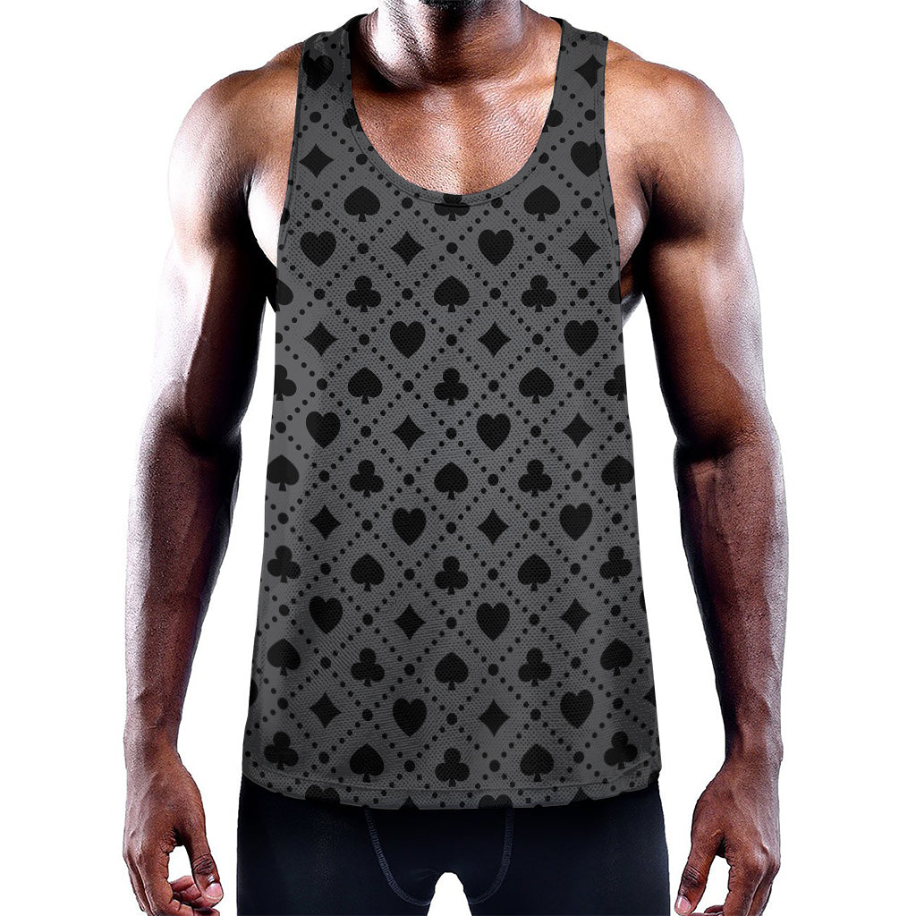 Black And Grey Playing Card Suits Print Training Tank Top