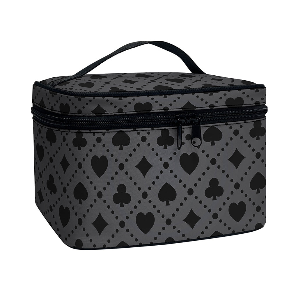 Black And Grey Playing Card Suits Print Travel Makeup Bag