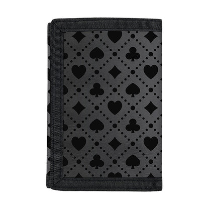Black And Grey Playing Card Suits Print Trifold Wallet