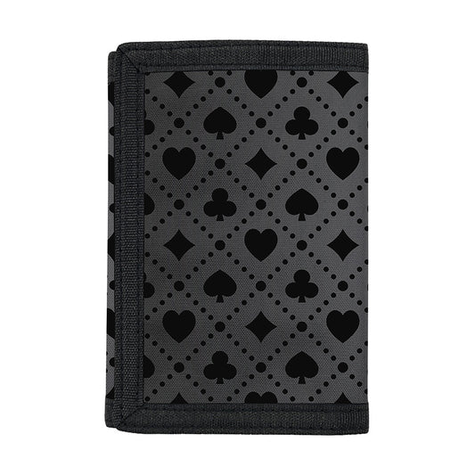 Black And Grey Playing Card Suits Print Trifold Wallet