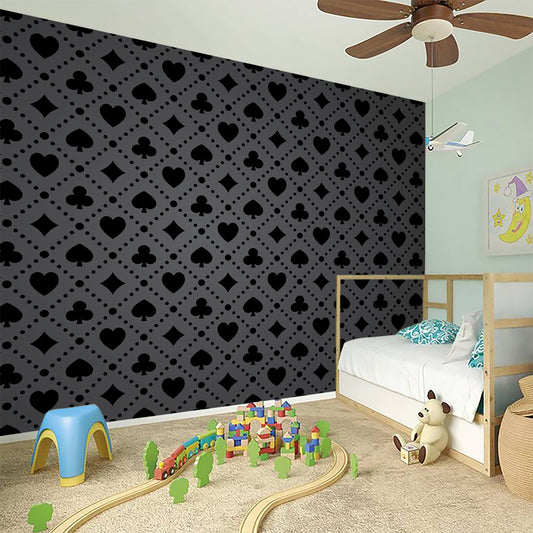 Black And Grey Playing Card Suits Print Wall Sticker