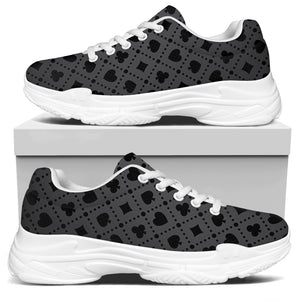 Black And Grey Playing Card Suits Print White Chunky Shoes