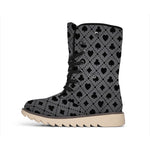 Black And Grey Playing Card Suits Print Winter Boots