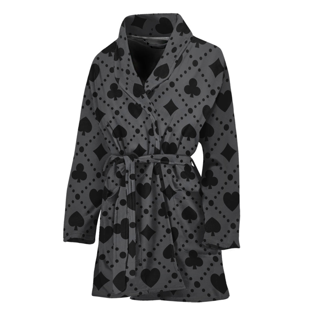 Black And Grey Playing Card Suits Print Women's Bathrobe