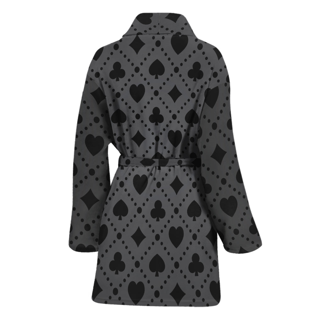 Black And Grey Playing Card Suits Print Women's Bathrobe