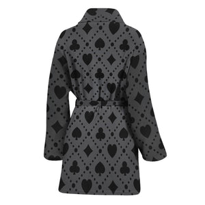 Black And Grey Playing Card Suits Print Women's Bathrobe