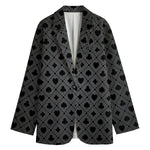 Black And Grey Playing Card Suits Print Women's Blazer