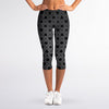 Black And Grey Playing Card Suits Print Women's Capri Leggings