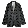 Black And Grey Playing Card Suits Print Women's Cotton Blazer
