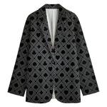 Black And Grey Playing Card Suits Print Women's Cotton Blazer