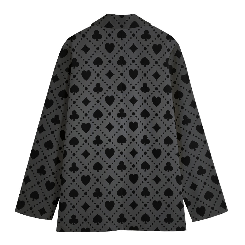 Black And Grey Playing Card Suits Print Women's Cotton Blazer