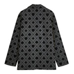 Black And Grey Playing Card Suits Print Women's Cotton Blazer