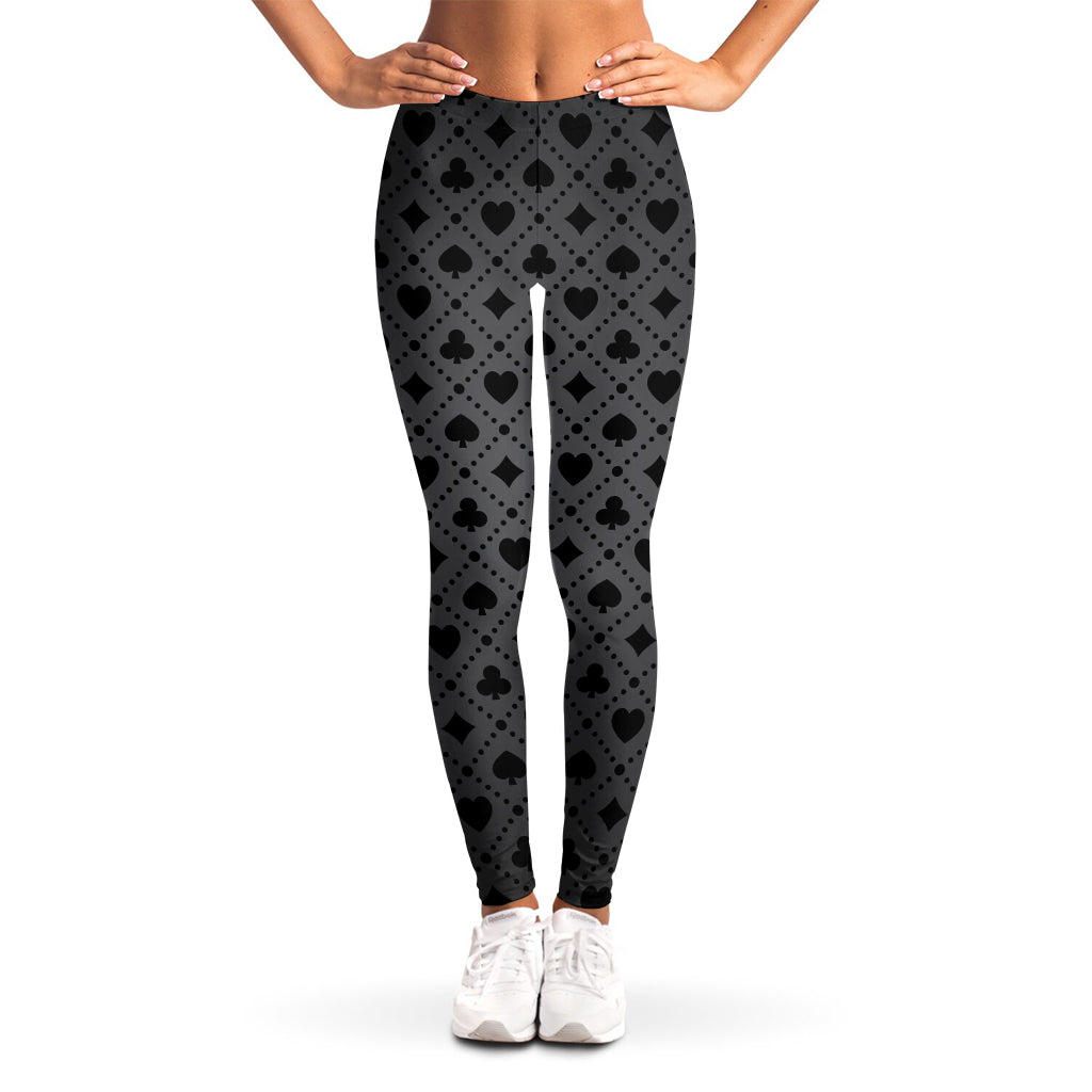 Black And Grey Playing Card Suits Print Women's Leggings