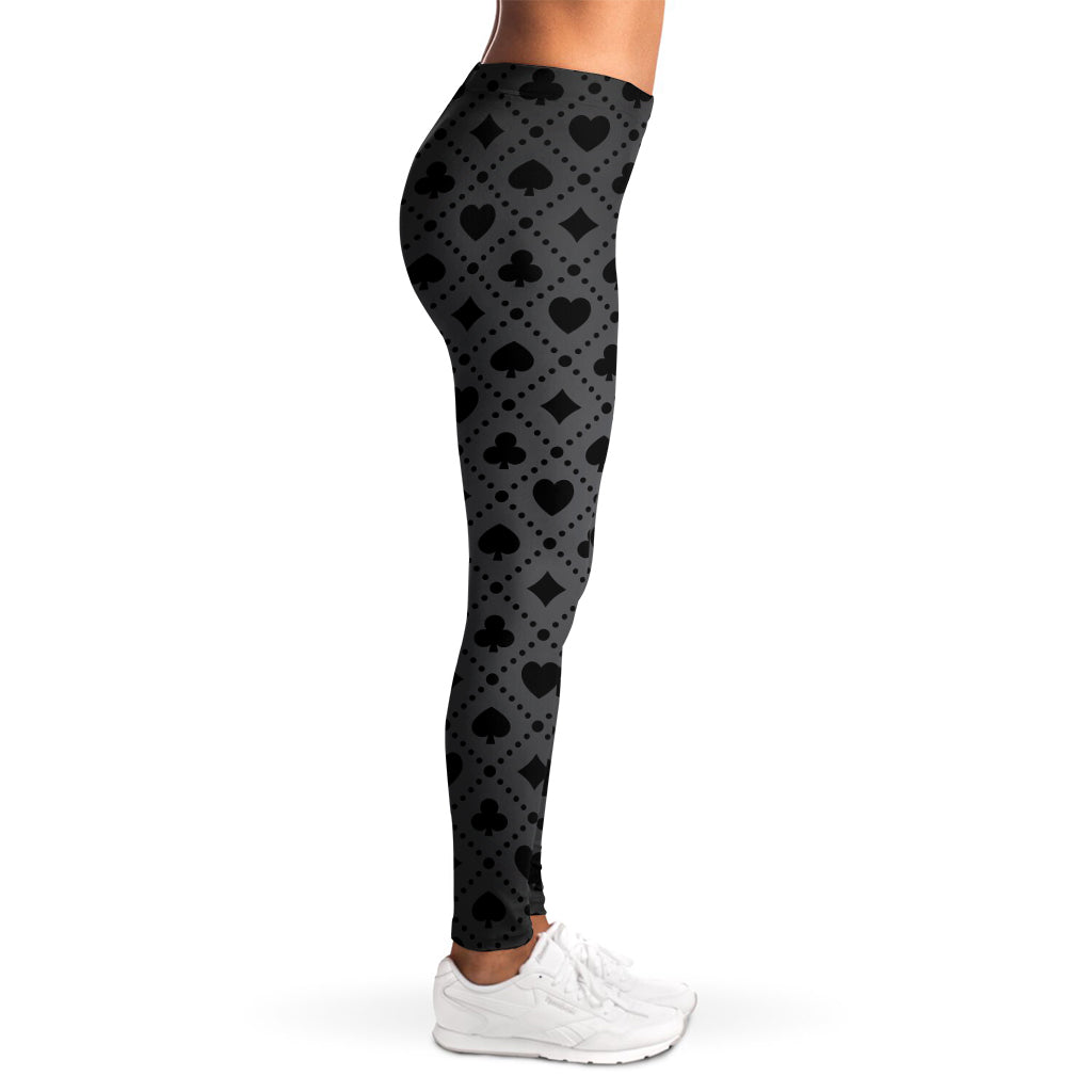 Black And Grey Playing Card Suits Print Women's Leggings