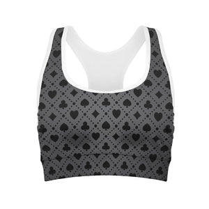 Black And Grey Playing Card Suits Print Women's Sports Bra