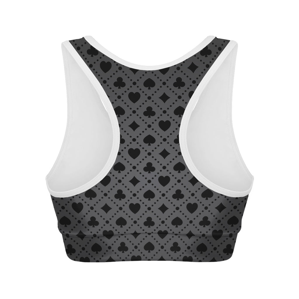 Black And Grey Playing Card Suits Print Women's Sports Bra