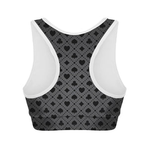 Black And Grey Playing Card Suits Print Women's Sports Bra