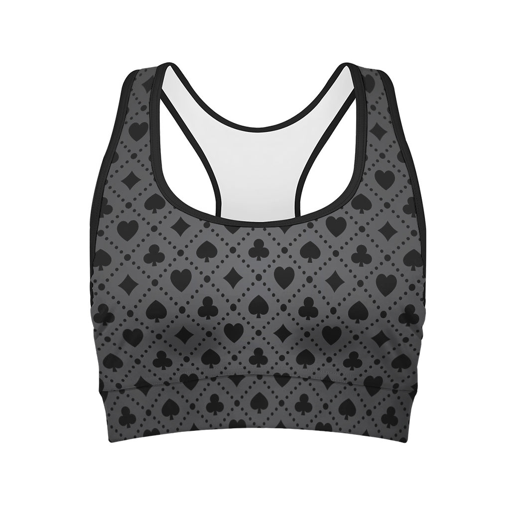 Black And Grey Playing Card Suits Print Women's Sports Bra