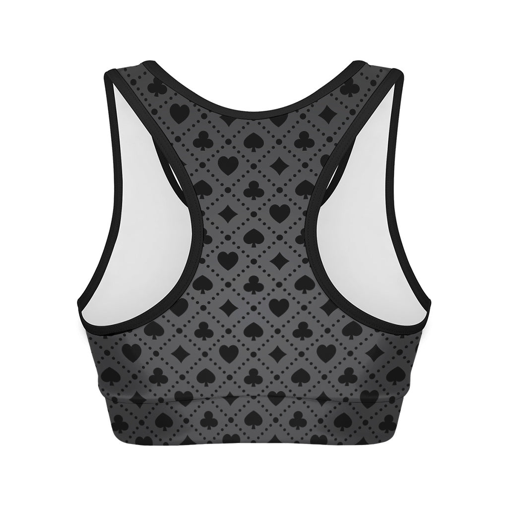 Black And Grey Playing Card Suits Print Women's Sports Bra